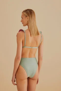 FARM Rio  Bikinis|Hauts Courts<Haut de bikini vert à volants