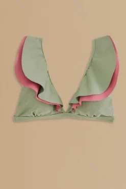 FARM Rio  Bikinis|Hauts Courts<Haut de bikini vert à volants