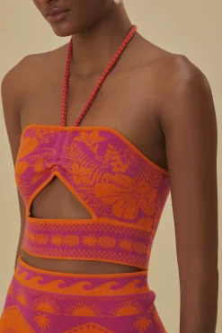 FARM Rio  Hauts Courts<Haut en tricot rose Macaw Elegance
