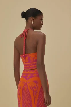 FARM Rio  Hauts Courts<Haut en tricot rose Macaw Elegance