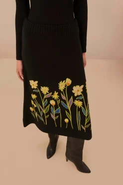 FARM Rio  Jupes<Jupe en tricot brodée Black Farm Rio Flowers