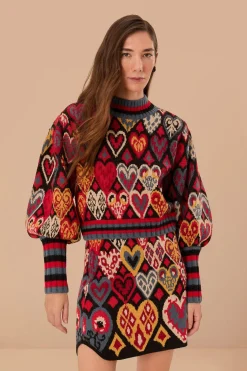 FARM Rio  Jupes<Jupe en tricot ikat à coeurs noirs