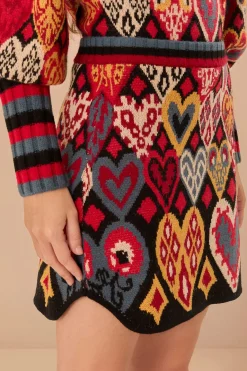 FARM Rio  Jupes<Jupe en tricot ikat à coeurs noirs