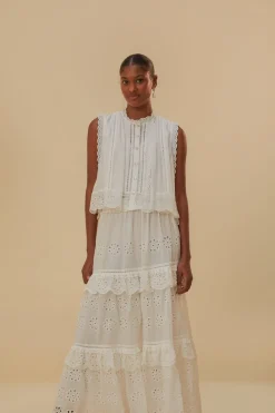 FARM Rio  Jupes<Jupe longue blanc cassé taille basse en coton biologique