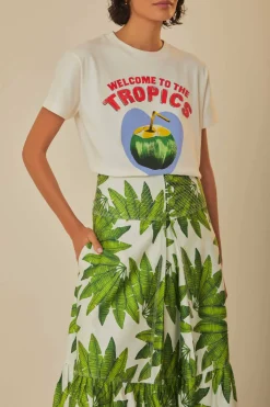 FARM Rio  Jupes<Jupe longue en coton biologique Off-White Palm Fan