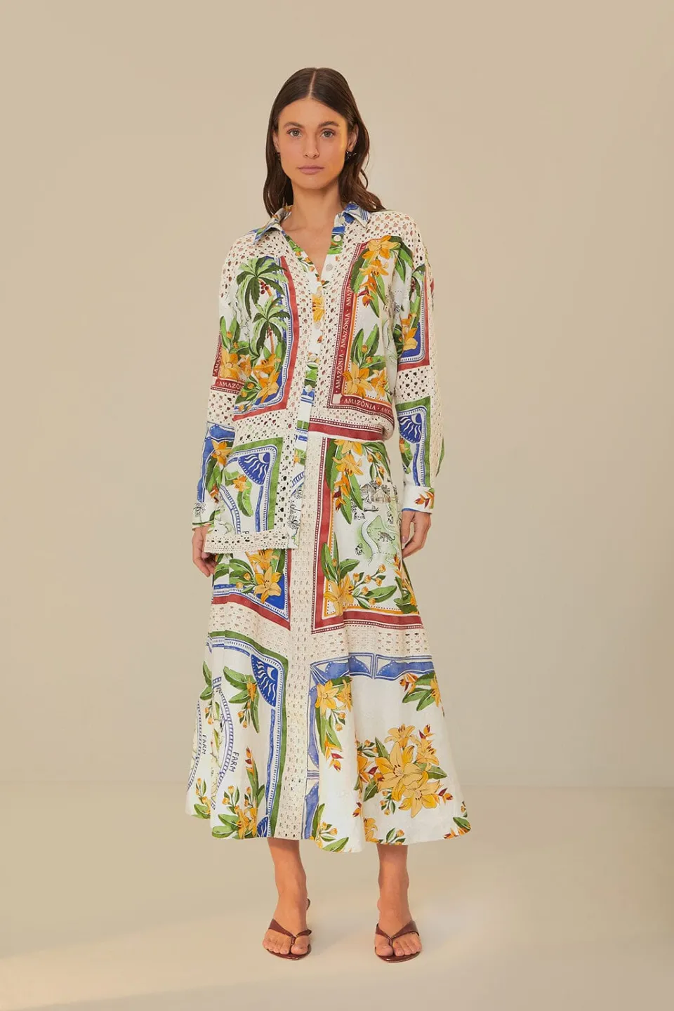 FARM Rio Jupes<Jupe midi blanc cassé Destination tropicale LENZING™ ECOVERO™ Euroflax