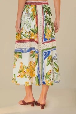 FARM Rio Jupes<Jupe midi blanc cassé Destination tropicale LENZING™ ECOVERO™ Euroflax