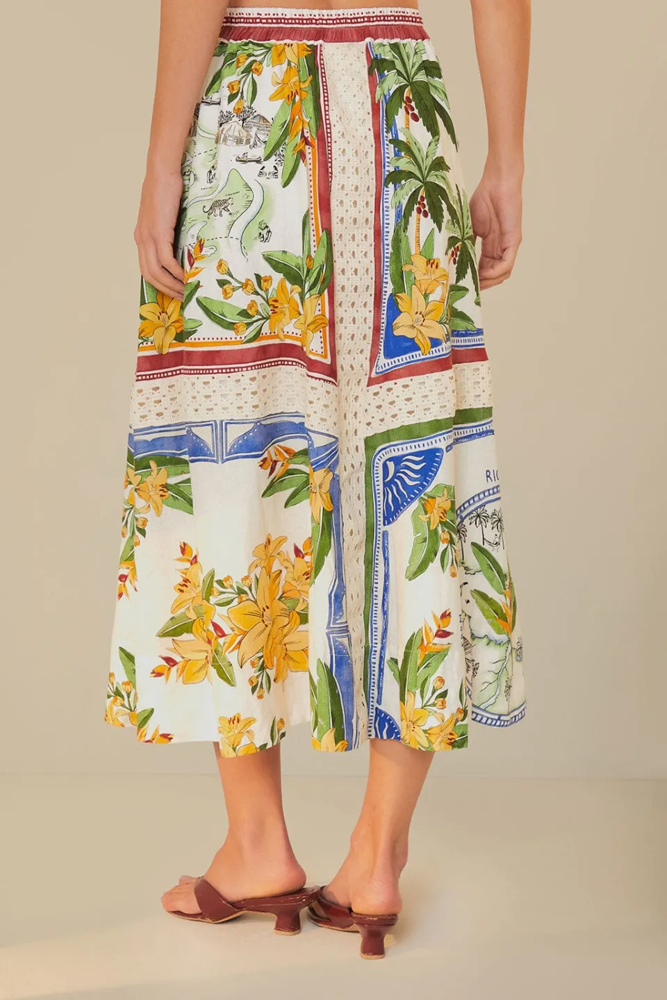 FARM Rio Jupes<Jupe midi blanc cassé Destination tropicale LENZING™ ECOVERO™ Euroflax