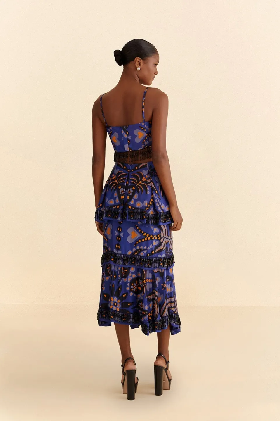 FARM Rio Jupes<Jupe midi bleue à perles et foulard Martina