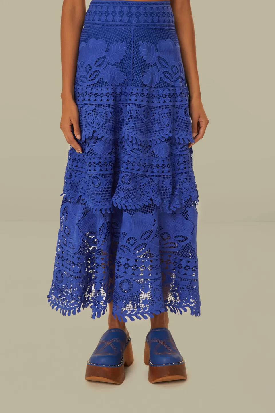 FARM Rio Jupes<Jupe midi bleue en guipure