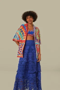 FARM Rio  Jupes<Jupe midi bleue en guipure