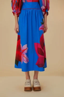 FARM Rio  Jupes<Jupe midi bleue florale aquarelle