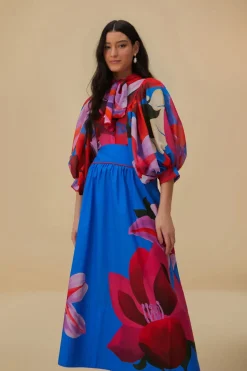 FARM Rio  Jupes<Jupe midi bleue florale aquarelle
