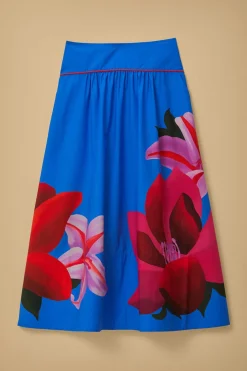 FARM Rio  Jupes<Jupe midi bleue florale aquarelle