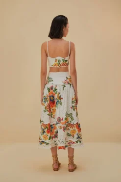 FARM Rio  Jupes<Jupe midi Delicate Garden blanc cassé