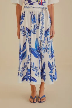 FARM Rio  Jupes<Jupe midi en coton biologique Off-White Blue Yard
