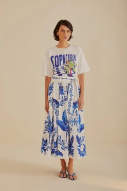 FARM Rio  Jupes<Jupe midi en coton biologique Off-White Blue Yard