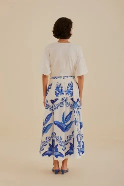 FARM Rio Jupes<Jupe midi en coton biologique Off-White Blue Yard