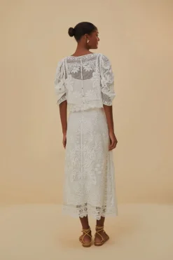 FARM Rio Jupes<Jupe midi en guipure blanche