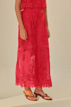 FARM Rio  Jupes<Jupe midi en guipure toucan rouge