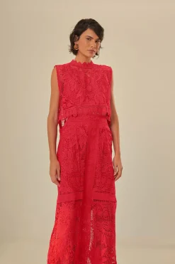 FARM Rio  Jupes<Jupe midi en guipure toucan rouge