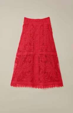 FARM Rio  Jupes<Jupe midi en guipure toucan rouge