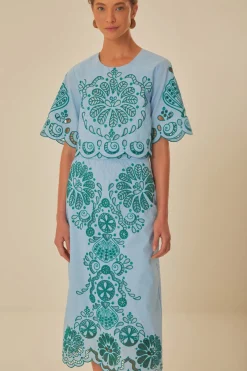 FARM Rio  Jupes<Jupe midi graphique Richelieu bleu clair et vert