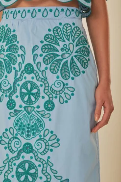 FARM Rio  Jupes<Jupe midi graphique Richelieu bleu clair et vert