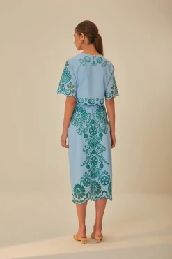 FARM Rio  Jupes<Jupe midi graphique Richelieu bleu clair et vert