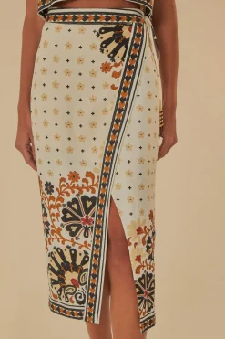 FARM Rio  Jupes<Jupe portefeuille midi blanc cassé Flower Fan Tapestry