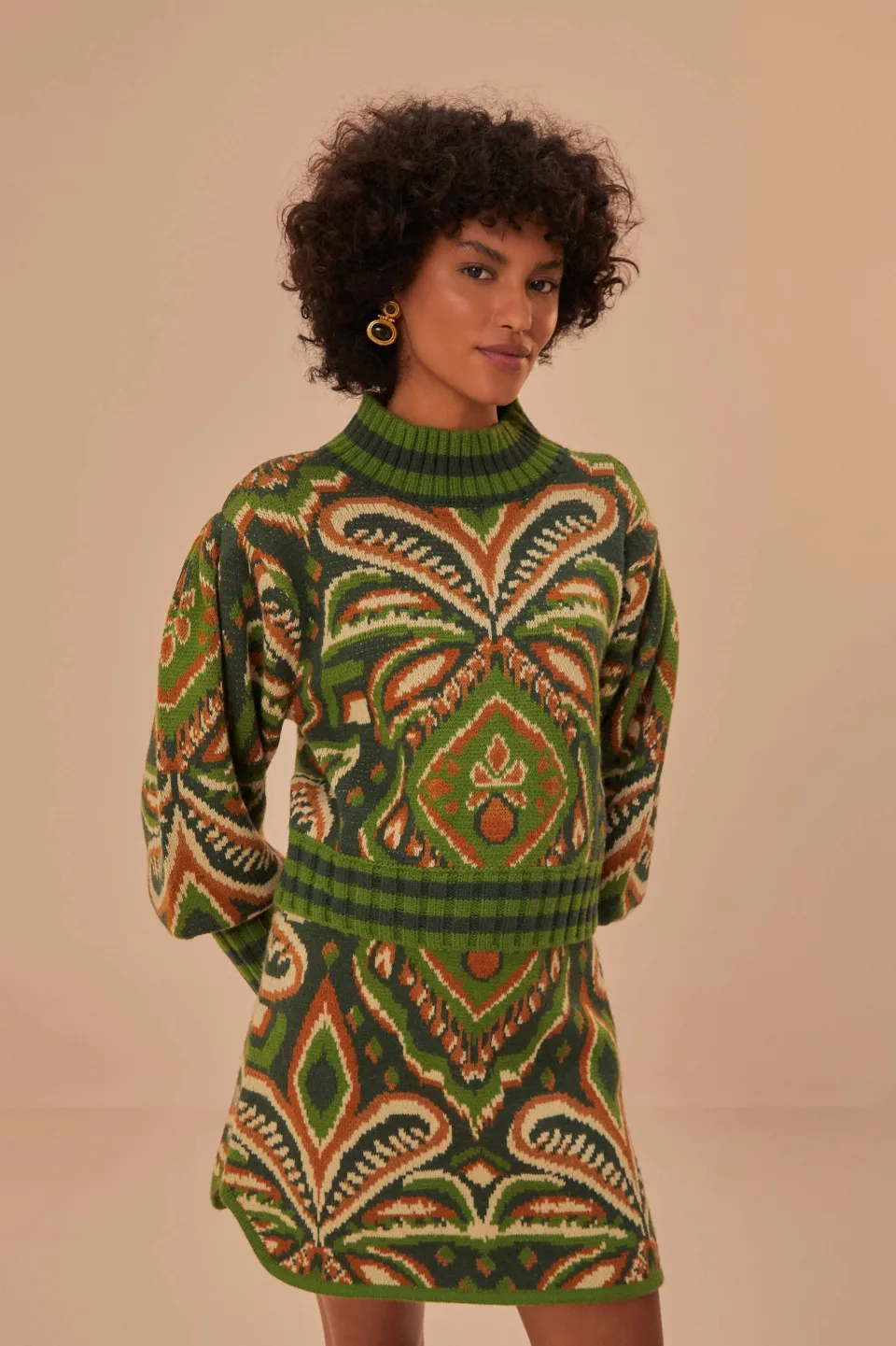 FARM Rio Jupes<Mini-jupe en tricot ikat à imprimé pinnaple vert