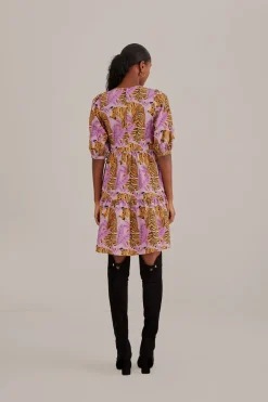FARM Rio Robes Courtes<Mini-robe à manches bouffantes et feuilles de tigre lavande