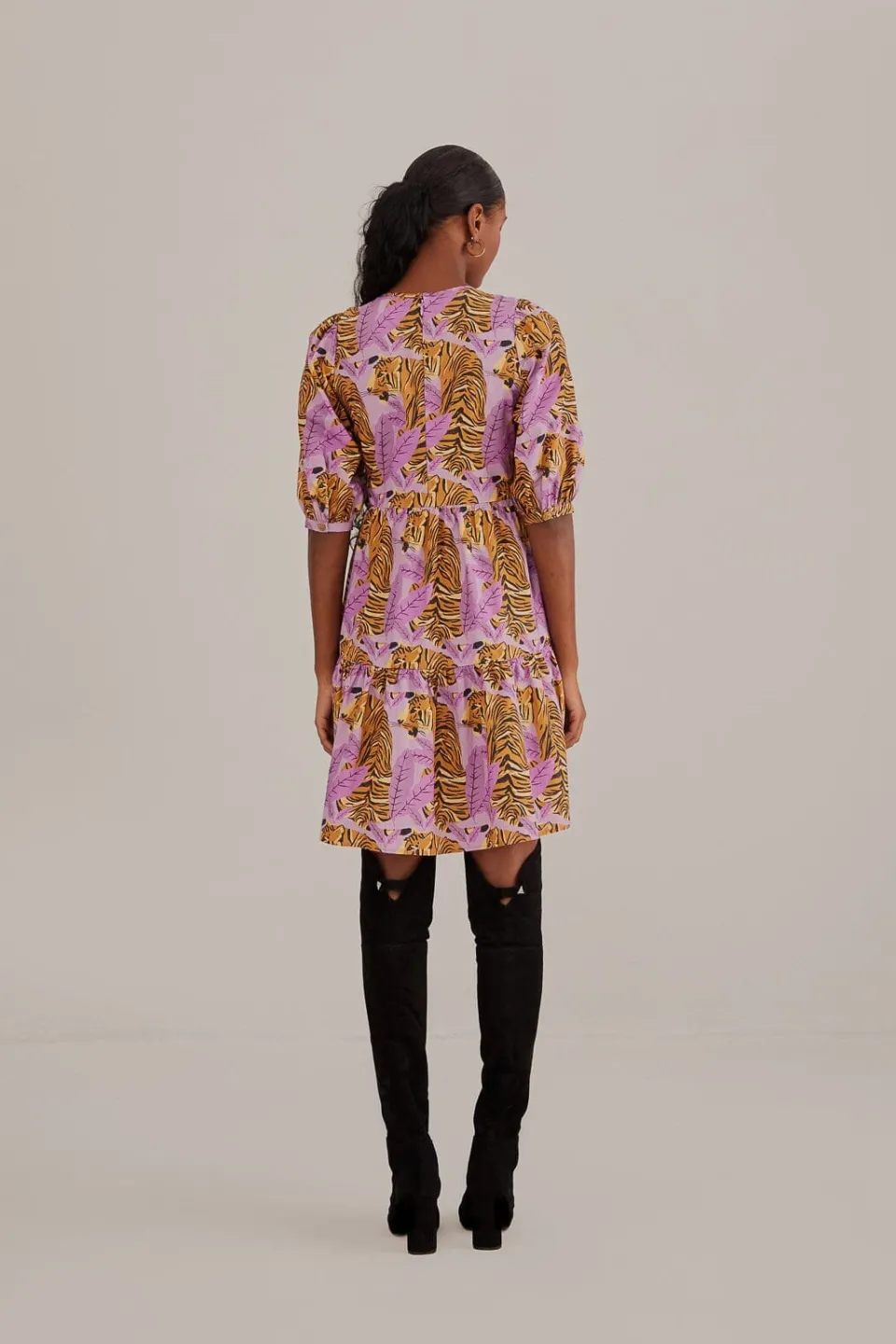 FARM Rio Robes Courtes<Mini-robe à manches bouffantes et feuilles de tigre lavande