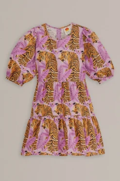 FARM Rio Robes Courtes<Mini-robe à manches bouffantes et feuilles de tigre lavande