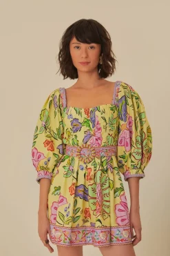 FARM Rio  Robes Courtes<Mini-robe à manches courtes avec imprimé floral et insectes jaunes