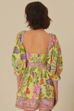 FARM Rio  Robes Courtes<Mini-robe à manches courtes avec imprimé floral et insectes jaunes