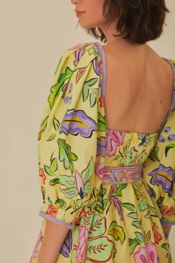 FARM Rio  Robes Courtes<Mini-robe à manches courtes avec imprimé floral et insectes jaunes