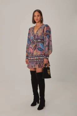 FARM Rio  Robes Courtes<Mini-robe à manches longues Lavender Wild Night