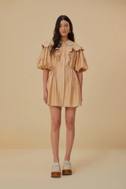 FARM Rio  Robes Courtes<Mini-robe beige à manches courtes
