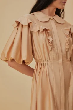 FARM Rio  Robes Courtes<Mini-robe beige à manches courtes