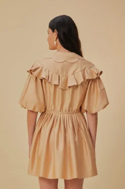 FARM Rio  Robes Courtes<Mini-robe beige à manches courtes