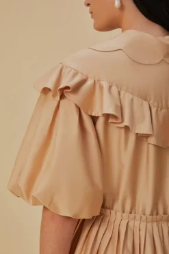 FARM Rio  Robes Courtes<Mini-robe beige à manches courtes