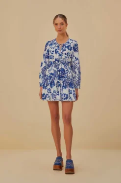 FARM Rio  Robes Courtes<Mini-robe blanc cassé à manches longues et oiseaux fleuris