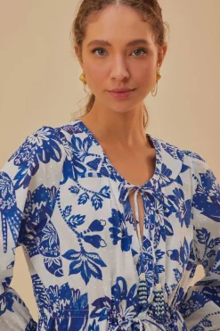 FARM Rio  Robes Courtes<Mini-robe blanc cassé à manches longues et oiseaux fleuris
