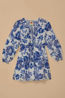 FARM Rio  Robes Courtes<Mini-robe blanc cassé à manches longues et oiseaux fleuris