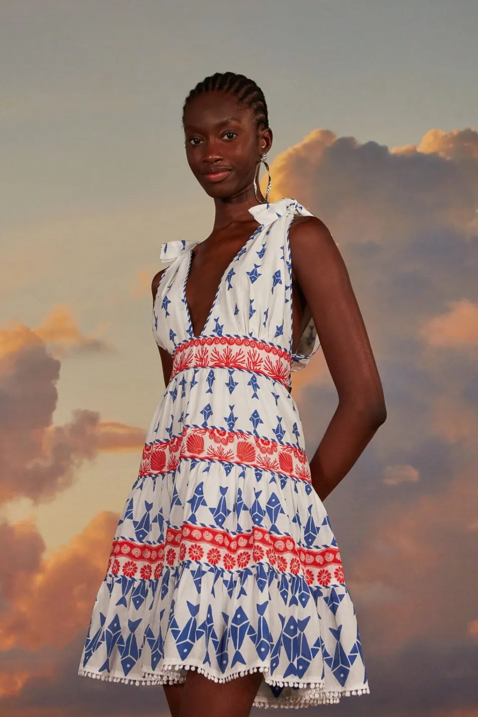 FARM Rio Robes Courtes<Mini-robe blanc cassé à motifs de poissons