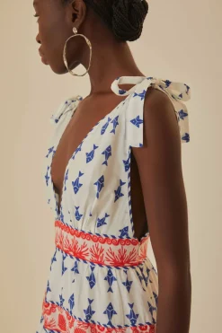 FARM Rio  Robes Courtes<Mini-robe blanc cassé à motifs de poissons