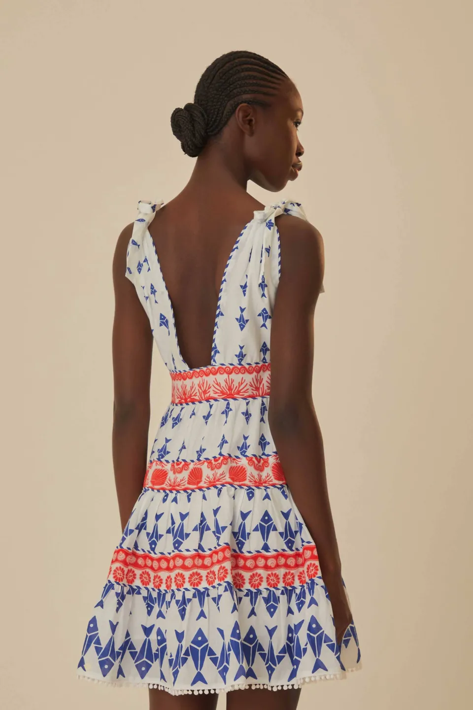 FARM Rio Robes Courtes<Mini-robe blanc cassé à motifs de poissons