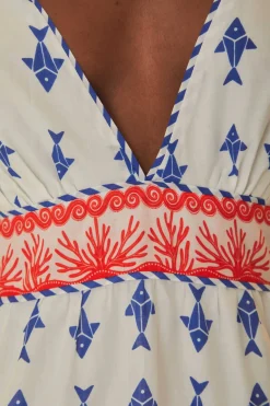 FARM Rio Robes Courtes<Mini-robe blanc cassé à motifs de poissons