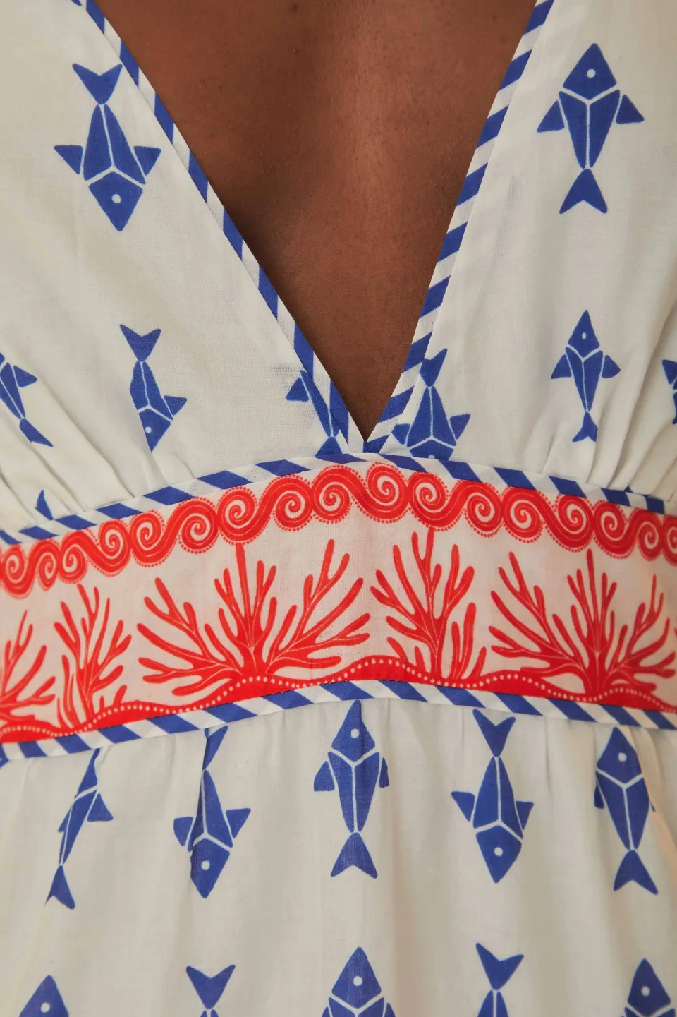 FARM Rio Robes Courtes<Mini-robe blanc cassé à motifs de poissons